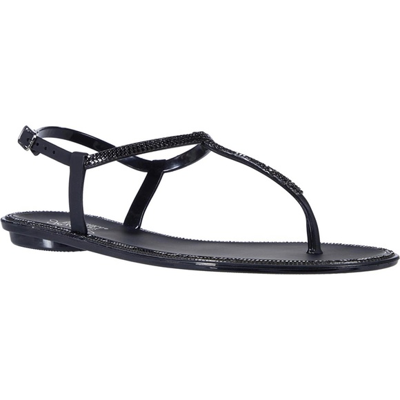 Jewel Badgley Mischka Thongs Sandals Black Jelly 7 - Picture 2 of 15